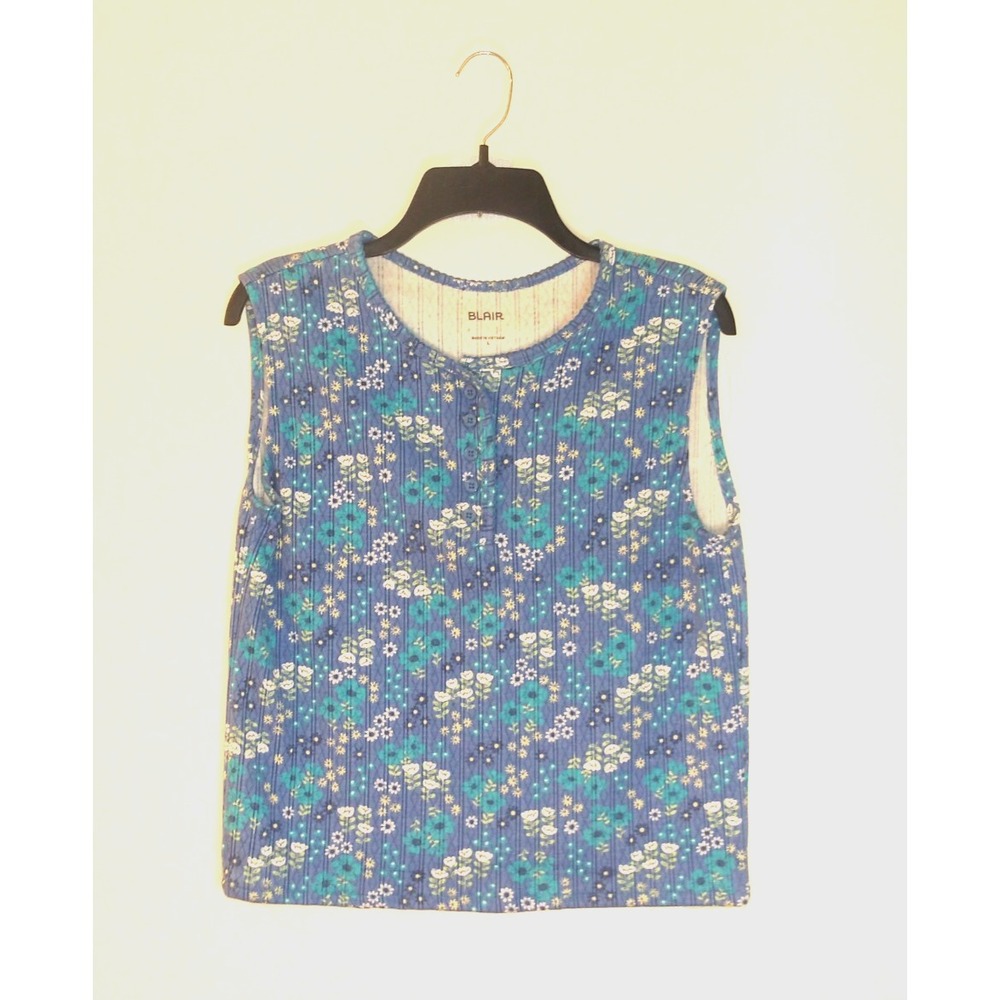 Blair Essential Tank~Womens~Blue Floral Print~Size‎ Large Top